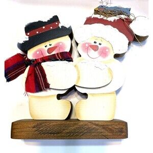 Folk Art Snowman Decor Wooden Hand Painted Country Primitive